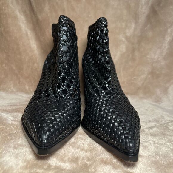 PAIGE Lilah Woven Leather‎ Block Heel Ankle Booties Boots Black Women's Size 9.5 - Picture 2 of 8